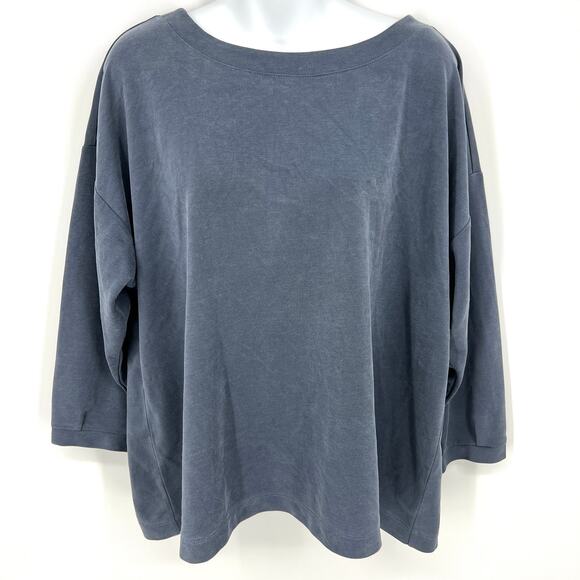 J. Jill Purejill Steel Blue Sand-Washed Tencel ¾ Sleeve Pullover Size M - Picture 1 of 8